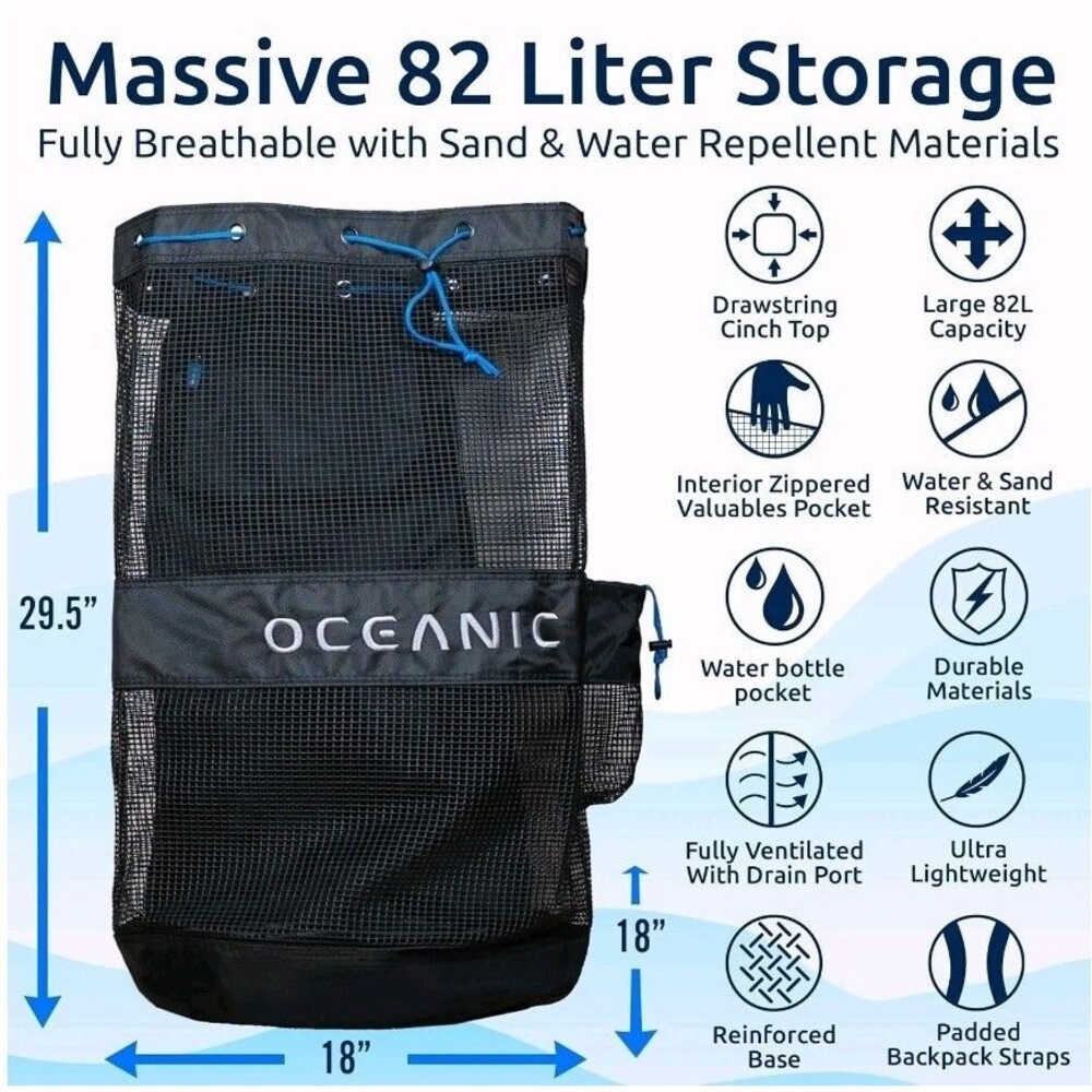 Oceanic Mesh Backpack Gear Bag 82L Black Oversized Scuba Dive Sport Bag NIP - Picture 3 of 15